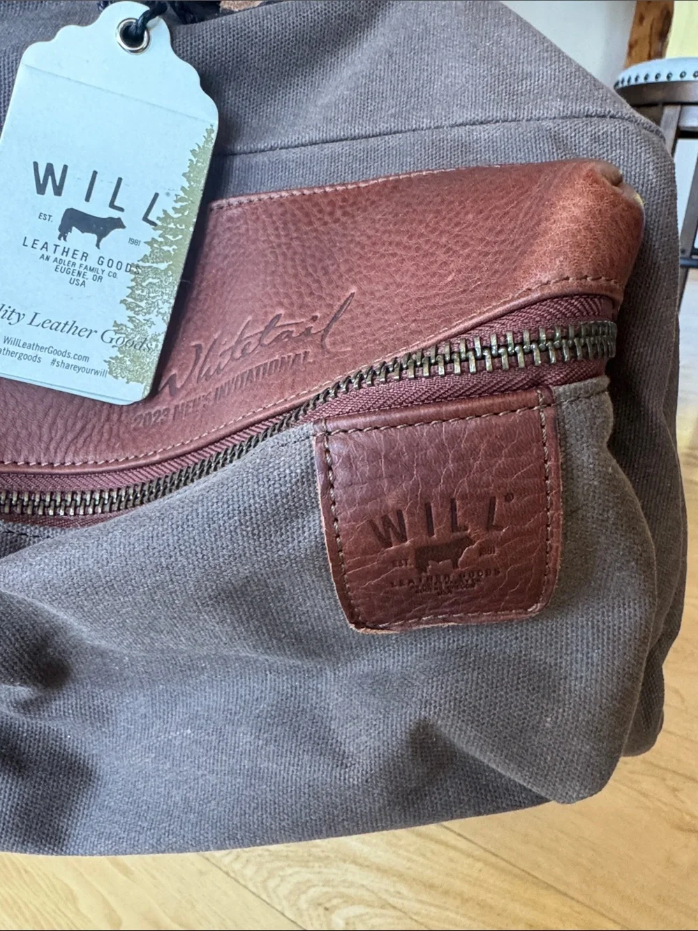 Will Leather Goods Brown Canvas with Chestnut Leather Trim Duffel